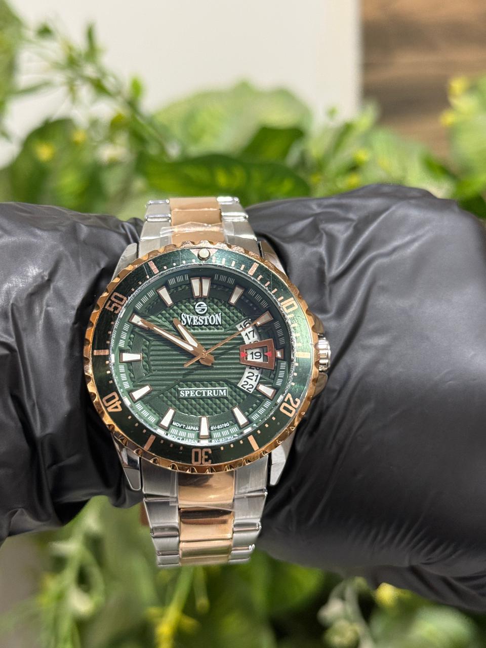 Sveston Spectrum Green & Rose Gold Stainless Steel Watch for Men