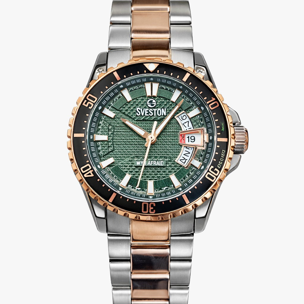 Sveston Spectrum Green & Rose Gold Stainless Steel Watch for Men