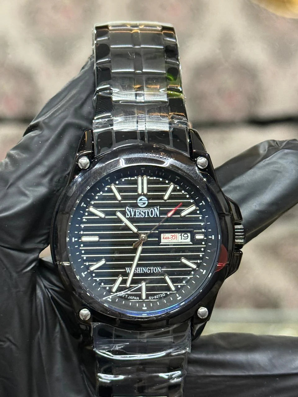 Sveston Washington Black Stainless Steel Men’s Watch – Day & Date | Premium Quartz