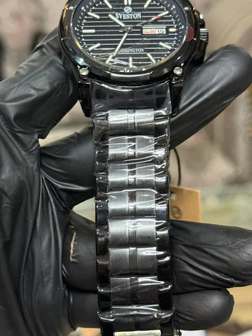 Sveston Washington Black Stainless Steel Men’s Watch – Day & Date | Premium Quartz